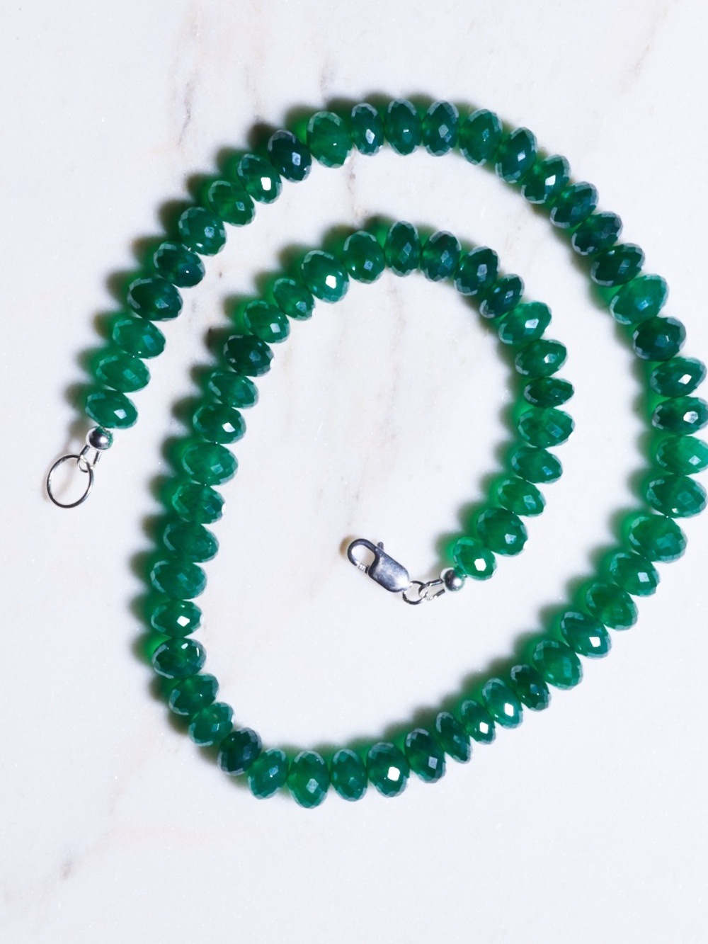 Green Chalcedony Faceted Gemstone Bead Necklace - Elegant Women's Jewelry